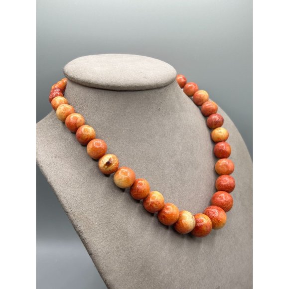Sponge Coral Apple Coral Necklace Beaded Organic Natural Beads Graduated Strand - Picture 4 of 9
